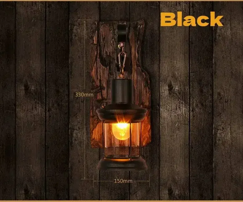 Antique New Style Industrial Wood Wall Sconce Light Rustic Wall Lamp Decorate Wall Light Iron Metal Art for Bar Loft Corridor