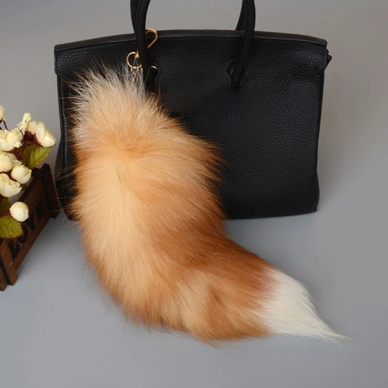 Plush-Fox Tail Keychain Furry Racoon Tail Keyring Keychain 28cm Animal Tail Key-Pendant Pompoms Keyring Holder Bag-Decor