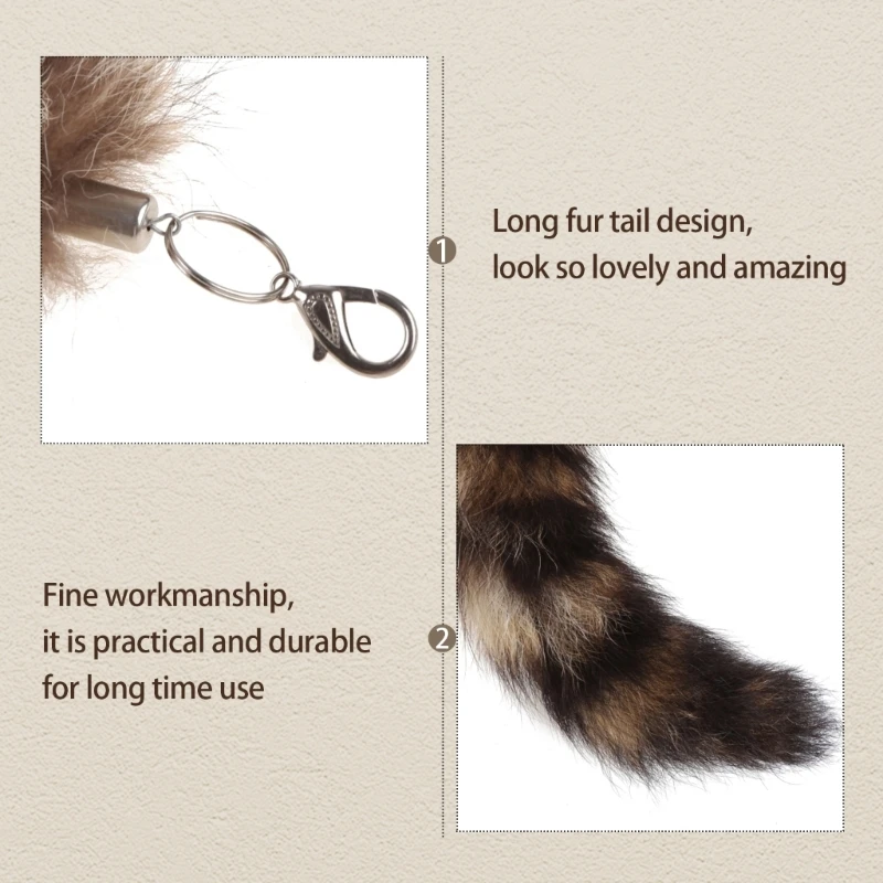 Plush-Fox Tail Keychain Furry Racoon Tail Keyring Keychain 28cm Animal Tail Key-Pendant Pompoms Keyring Holder Bag-Decor
