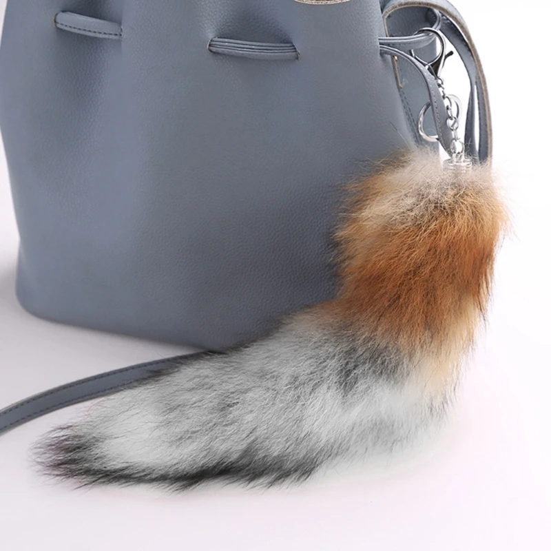 Plush-Fox Tail Keychain Furry Racoon Tail Keyring Keychain 28cm Animal Tail Key-Pendant Pompoms Keyring Holder Bag-Decor