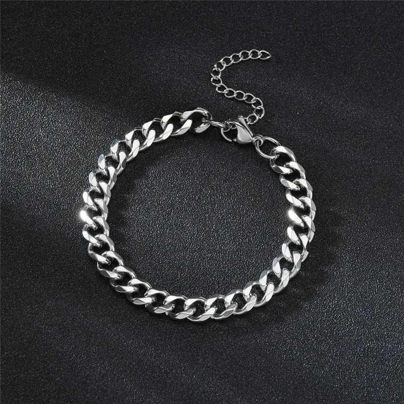 LETAPI Fashion Stainless Steel Curb Cuban Chain Bracelet for Men Women Hip Hop Couple Unisex Wrist Hand Jewelry Gift Party