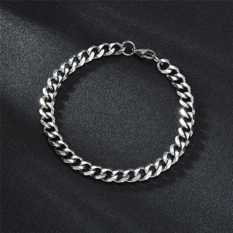 LETAPI Fashion Stainless Steel Curb Cuban Chain Bracelet for Men Women Hip Hop Couple Unisex Wrist Hand Jewelry Gift Party