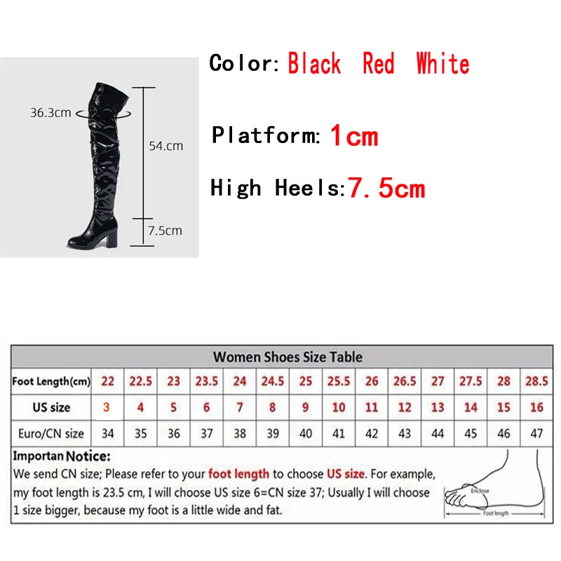 Hlieny 2026 Winter New Thigh High Boots Fashion Patent Leather Round Toe Zip Female Square Heels Pleated Design Women's Shoes
