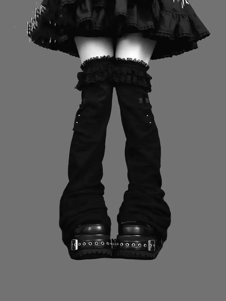 Y2k Lace Knee Length Flare Leg Socks Kawaii Leg Warmers Harajuku Gothic Lolita Women Leg Cover Boots Socks