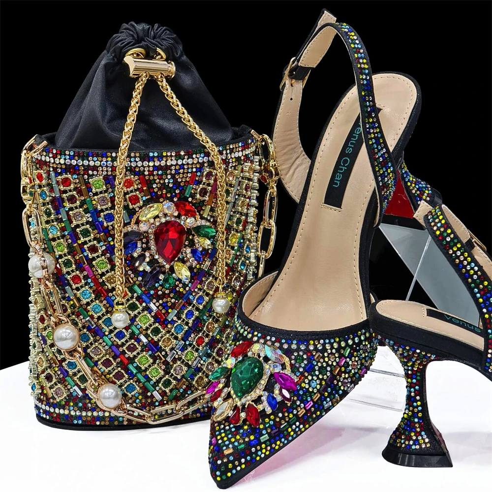 Venus Chan- Green Color High Heels for Ladies Popular Design African Ladies Shoes and Bag Set INS Style Elegant 2024 Newest