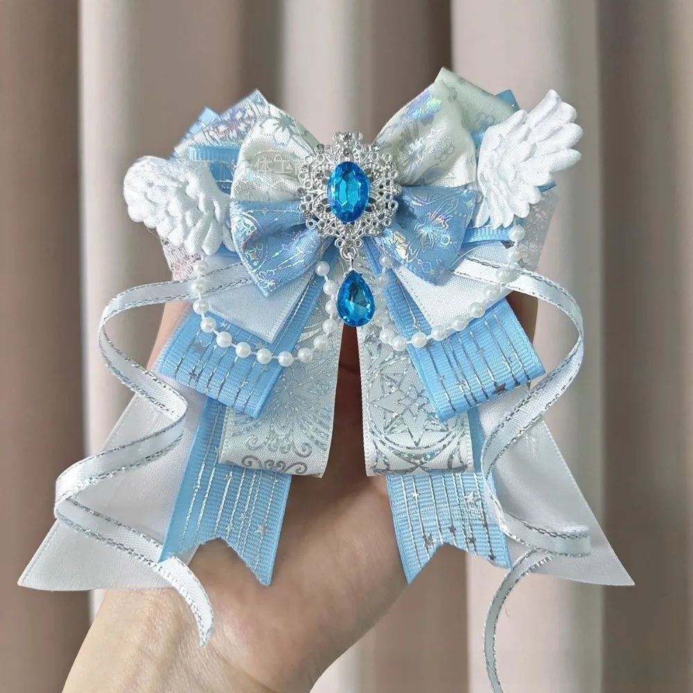 Lolita Angel Wing Bow Handmade Finished Crystal Pearl ItaBag Charm DIY Lolita Bags Clothing Decorations Accessories