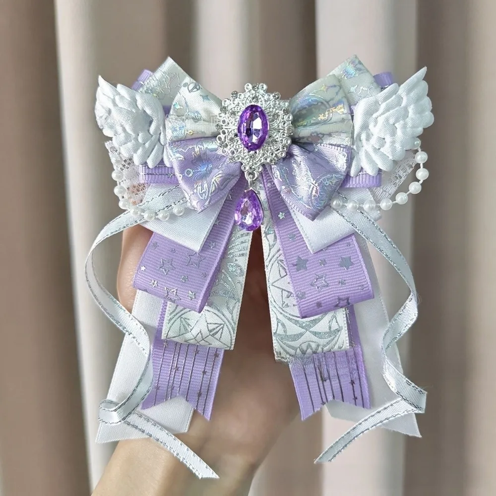 Lolita Angel Wing Bow Handmade Finished Crystal Pearl ItaBag Charm DIY Lolita Bags Clothing Decorations Accessories