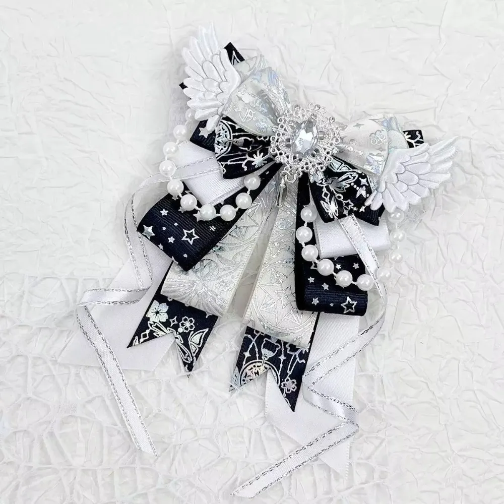 Lolita Angel Wing Bow Handmade Finished Crystal Pearl ItaBag Charm DIY Lolita Bags Clothing Decorations Accessories