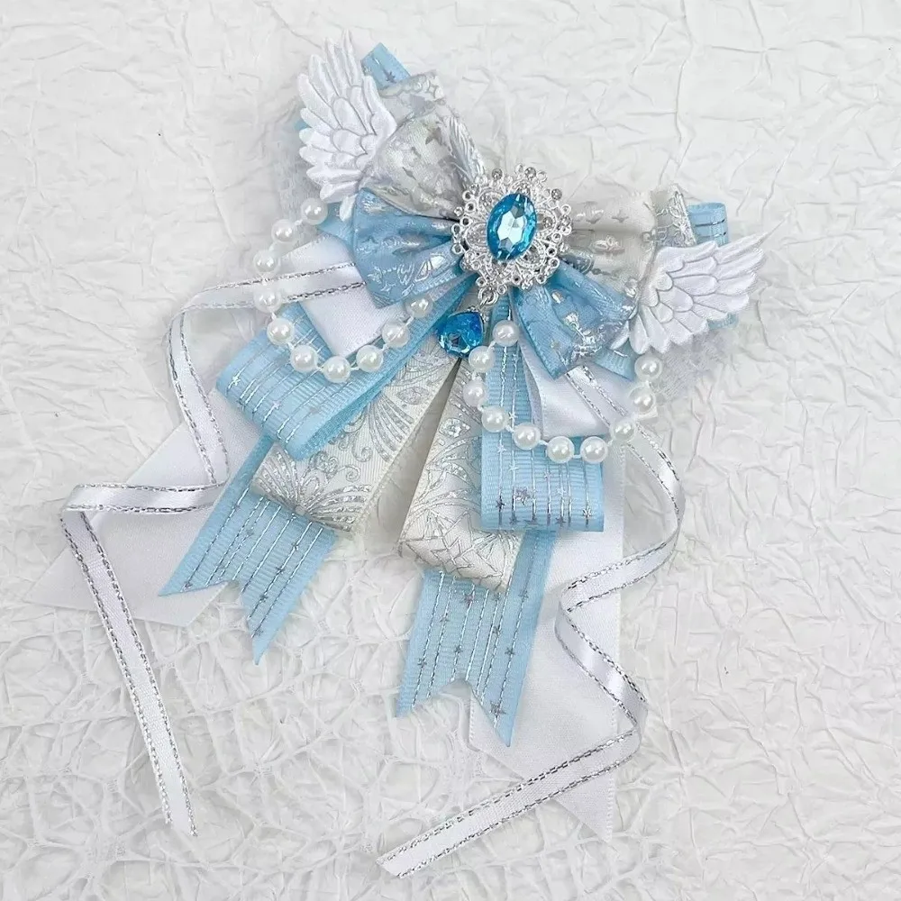 Lolita Angel Wing Bow Handmade Finished Crystal Pearl ItaBag Charm DIY Lolita Bags Clothing Decorations Accessories