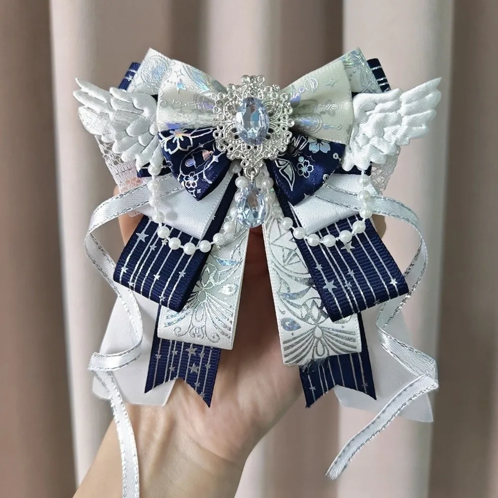 Lolita Angel Wing Bow Handmade Finished Crystal Pearl ItaBag Charm DIY Lolita Bags Clothing Decorations Accessories