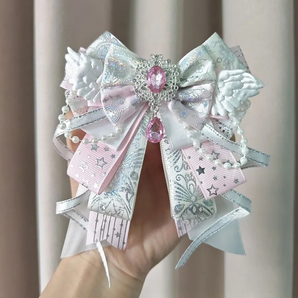 Lolita Angel Wing Bow Handmade Finished Crystal Pearl ItaBag Charm DIY Lolita Bags Clothing Decorations Accessories