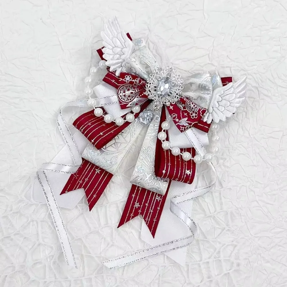Lolita Angel Wing Bow Handmade Finished Crystal Pearl ItaBag Charm DIY Lolita Bags Clothing Decorations Accessories