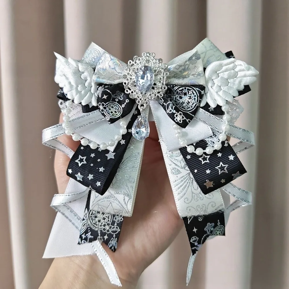 Lolita Angel Wing Bow Handmade Finished Crystal Pearl ItaBag Charm DIY Lolita Bags Clothing Decorations Accessories