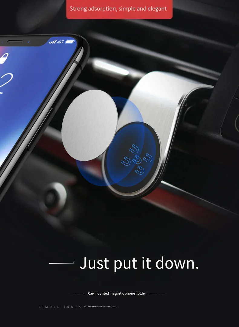 Universal Magnetic Car Phone Holder, Air Vent Clip‑On Cell Phone Mount, Magnetic GPS Phone Bracket Compatible with iPhone, Samsu