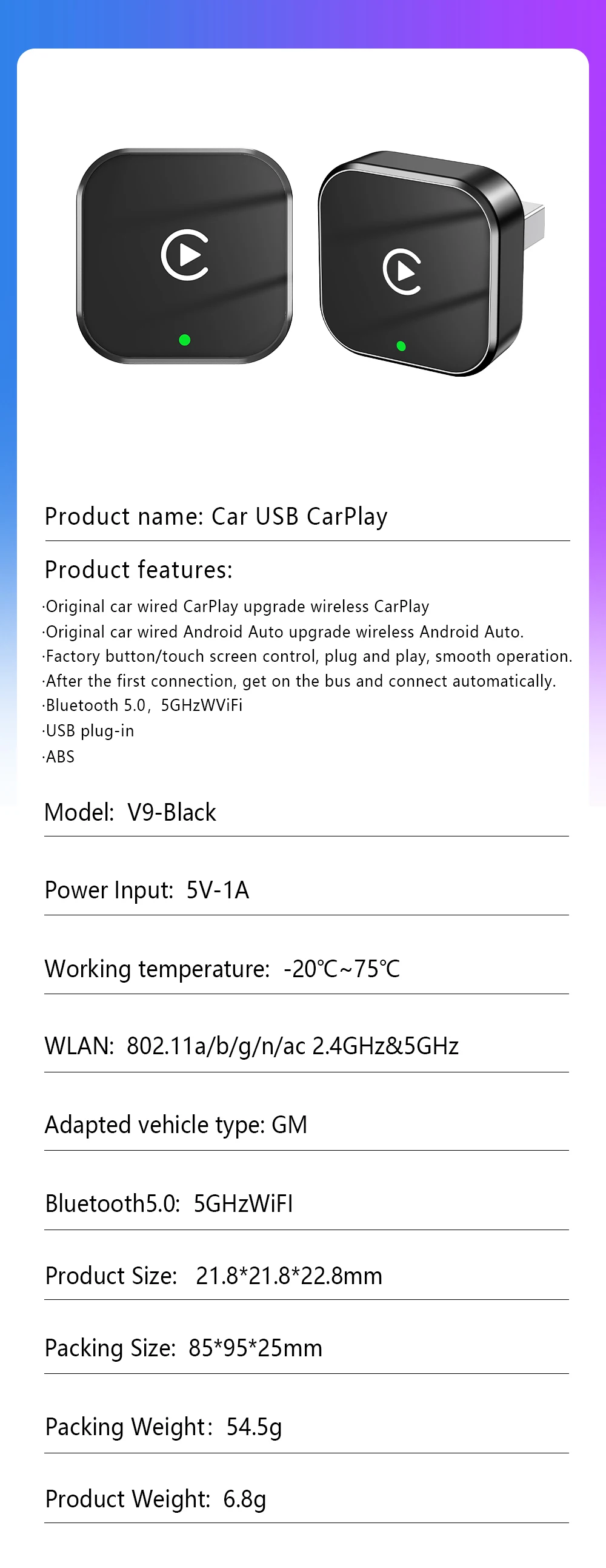 2026 2in 1 Wireless CarPlay Dongle Wireless Android Auto Adapter AI Smart Box 5Ghz WiFi Type-C/USB Plug and Play Car Accessories