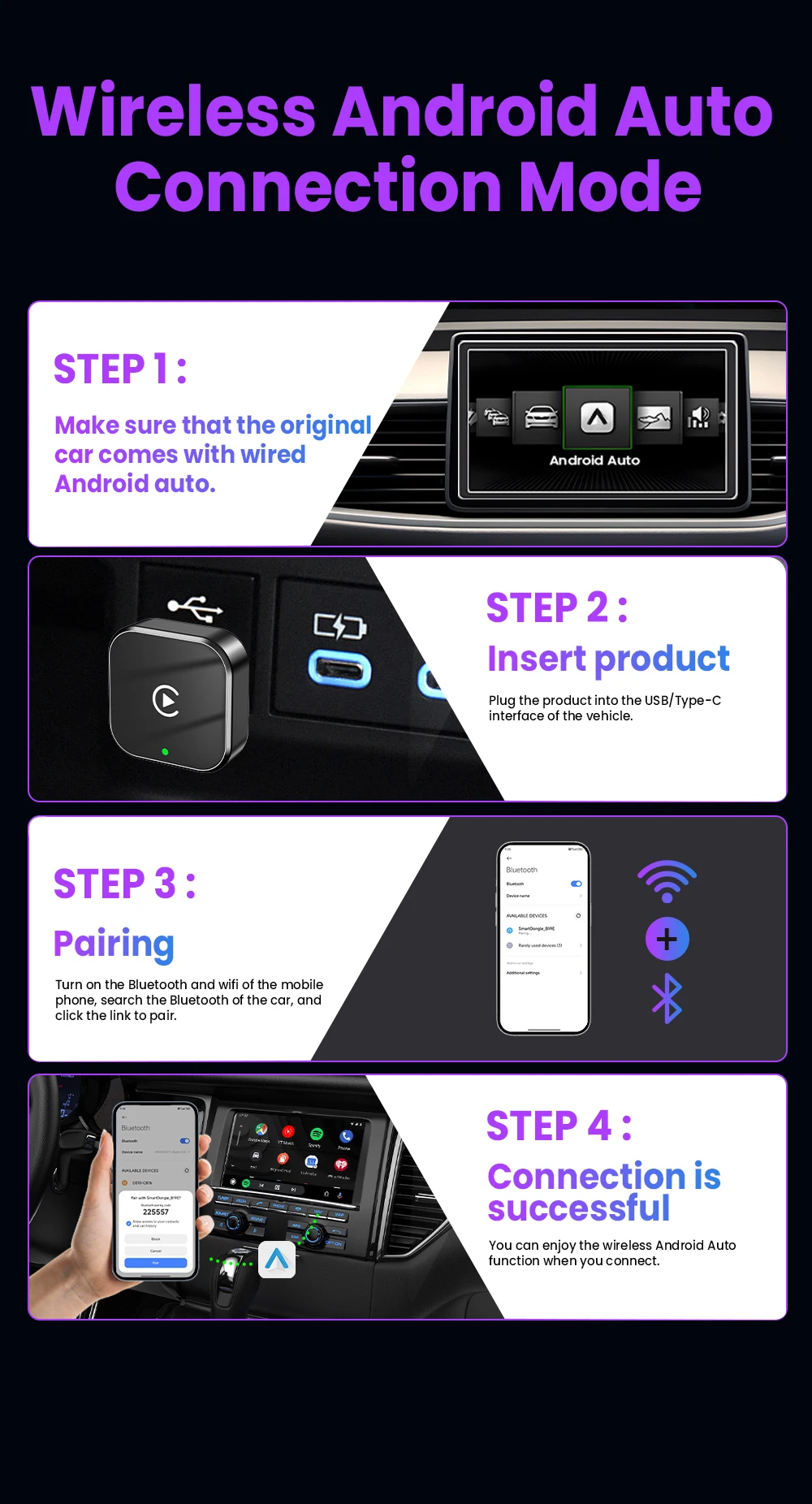 2026 2in 1 Wireless CarPlay Dongle Wireless Android Auto Adapter AI Smart Box 5Ghz WiFi Type-C/USB Plug and Play Car Accessories
