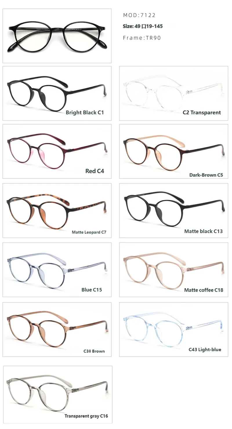 Fashion Eyeglasses TR90 Frame Round Shape Glasses Anti Blue Light Spectacles Lightweight Eyewear for Women Men