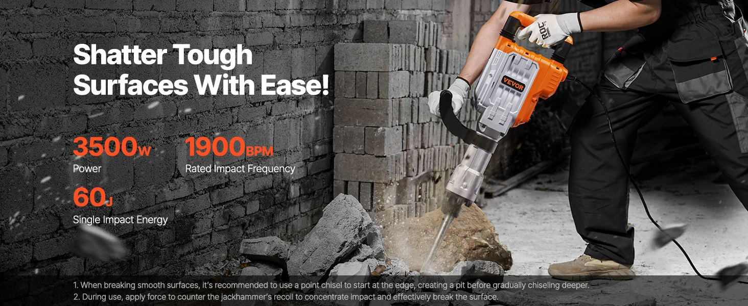 SucceBuy Demolition Jack Hammer 1500W/2200W/3500W Jack Hammer Concrete Breaker Heavy Duty Electric Jack Hammer 2/4pcs Chisel