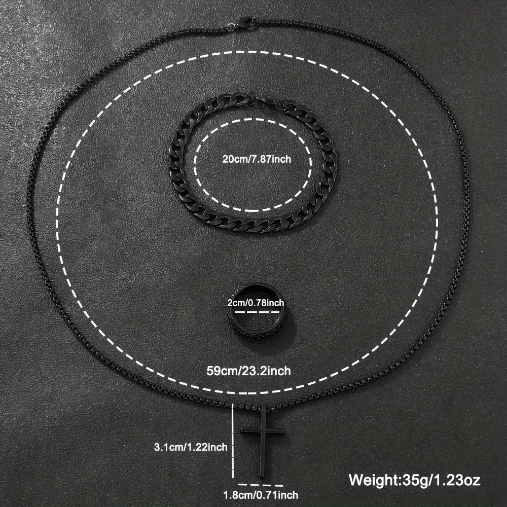 4-piece/set men's black minimalist quartz watch set with bracelet, necklace, and ring -