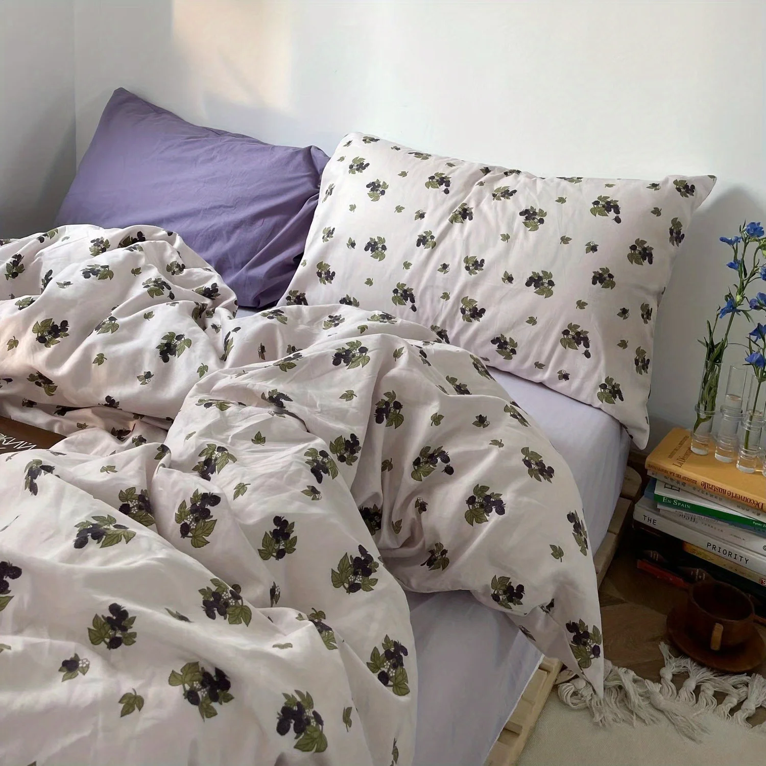Vintage Floral Duvet Cover Set No Filler with Flat Sheet Pillowcases Single Double Queen Size Girls Ins Korean New Bedding Kit