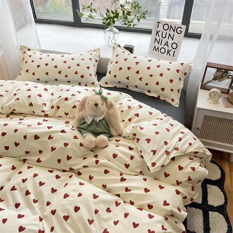 Vintage Floral Duvet Cover Set No Filler with Flat Sheet Pillowcases Single Double Queen Size Girls Ins Korean New Bedding Kit