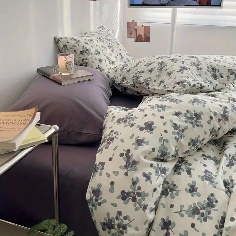 Vintage Floral Duvet Cover Set No Filler with Flat Sheet Pillowcases Single Double Queen Size Girls Ins Korean New Bedding Kit