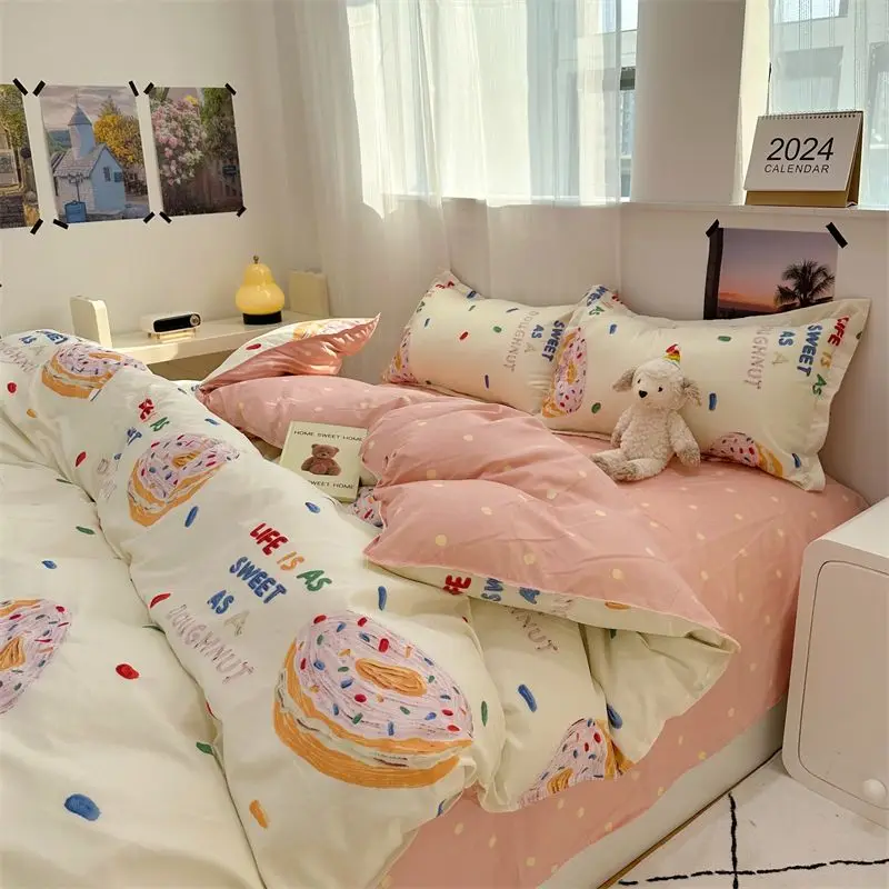 Vintage Floral Duvet Cover Set No Filler with Flat Sheet Pillowcases Single Double Queen Size Girls Ins Korean New Bedding Kit