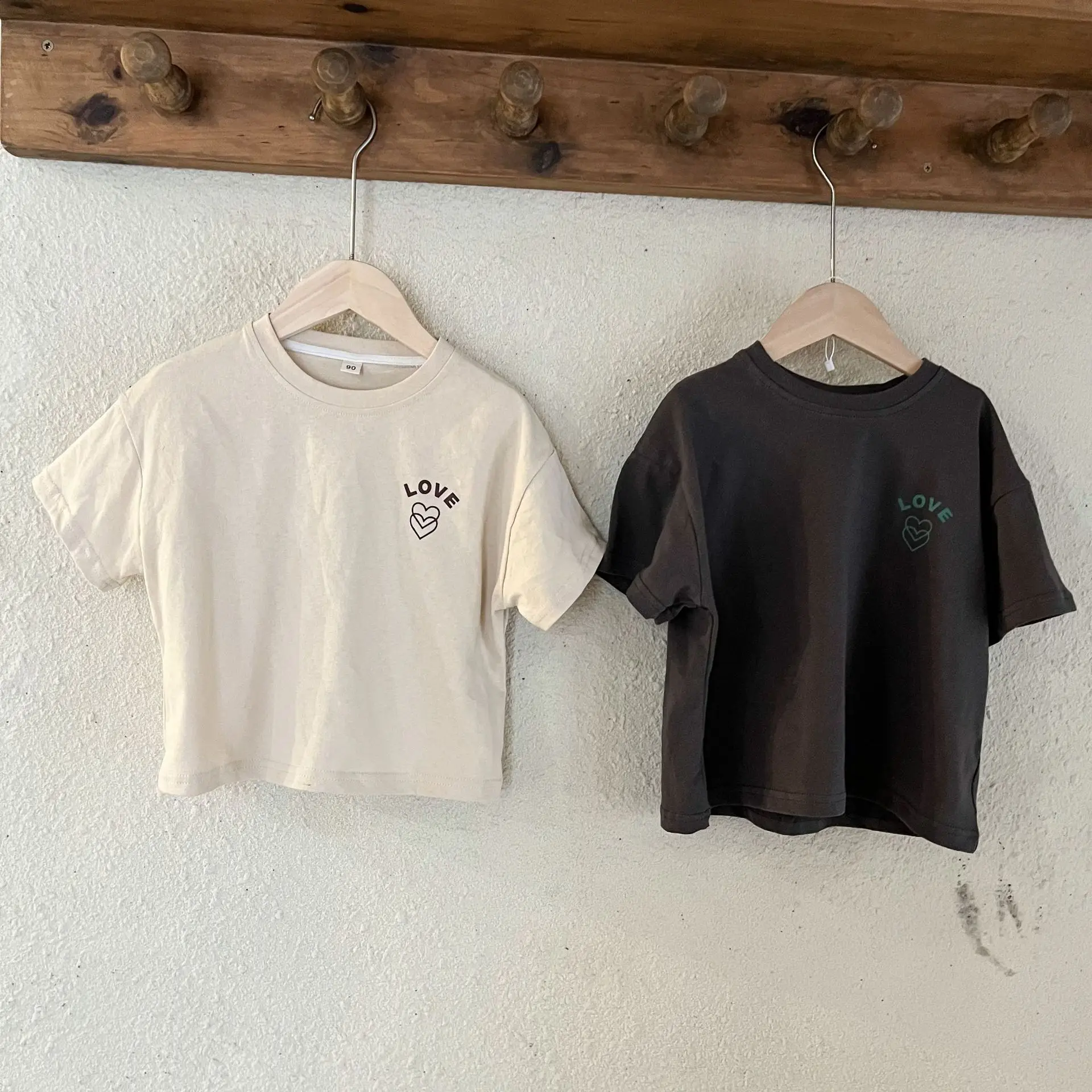 New Thin Children Short Sleeve T-shirt Loose Boy Baby Letter Print Casual Tops Retro Toddler Girl Cotton Tees Kid Pullover Shirt