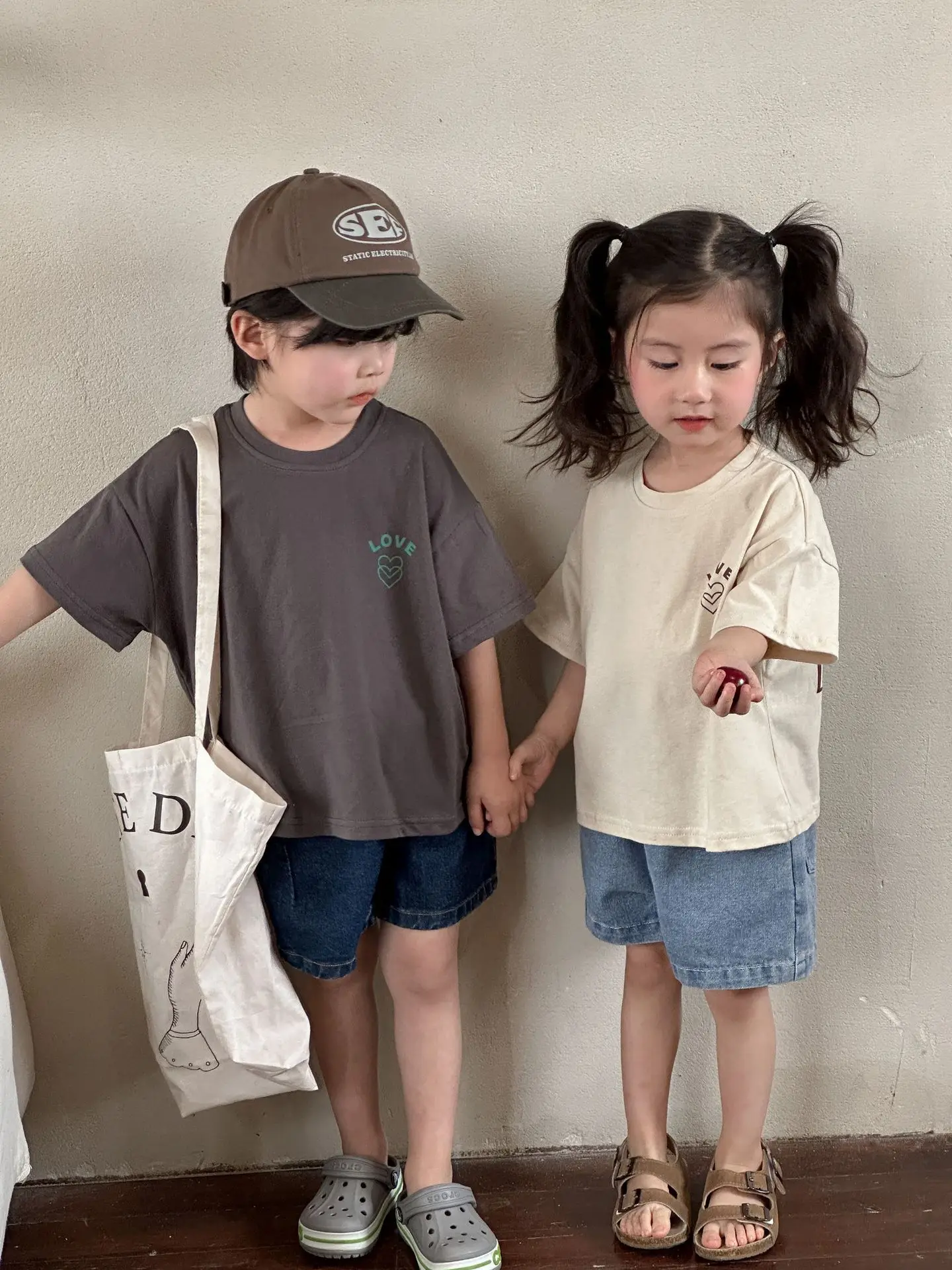 New Thin Children Short Sleeve T-shirt Loose Boy Baby Letter Print Casual Tops Retro Toddler Girl Cotton Tees Kid Pullover Shirt