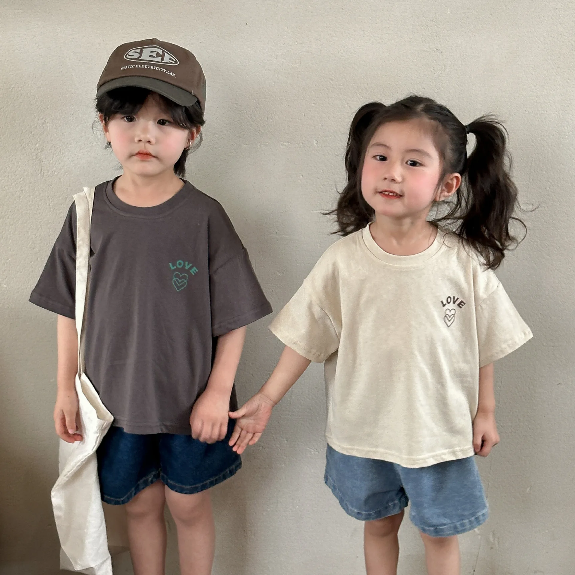 New Thin Children Short Sleeve T-shirt Loose Boy Baby Letter Print Casual Tops Retro Toddler Girl Cotton Tees Kid Pullover Shirt