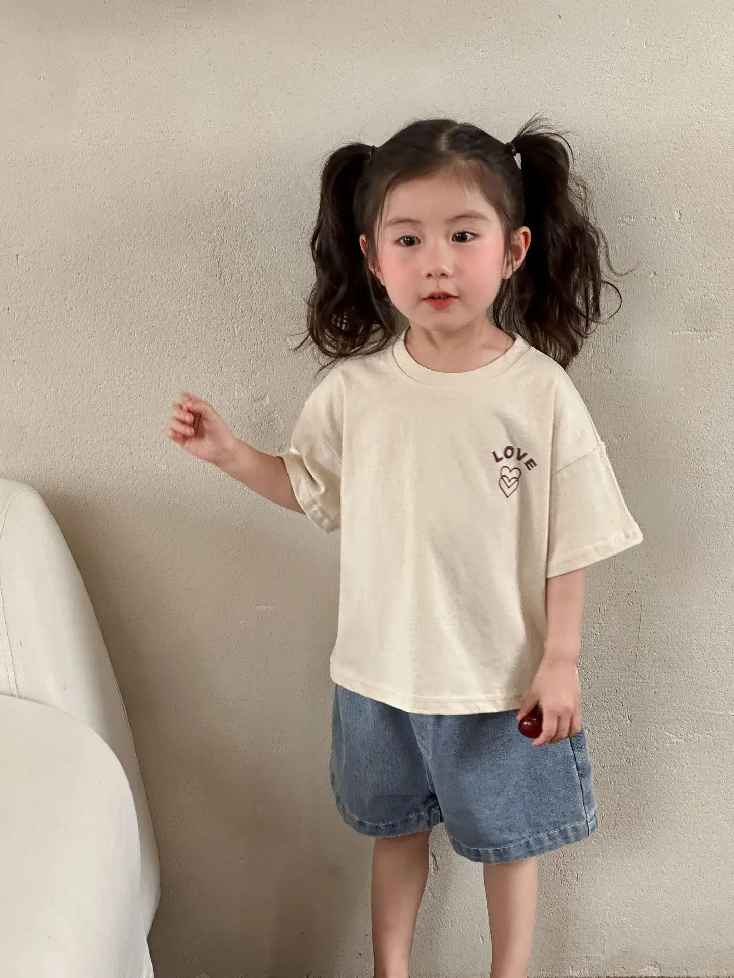 New Thin Children Short Sleeve T-shirt Loose Boy Baby Letter Print Casual Tops Retro Toddler Girl Cotton Tees Kid Pullover Shirt