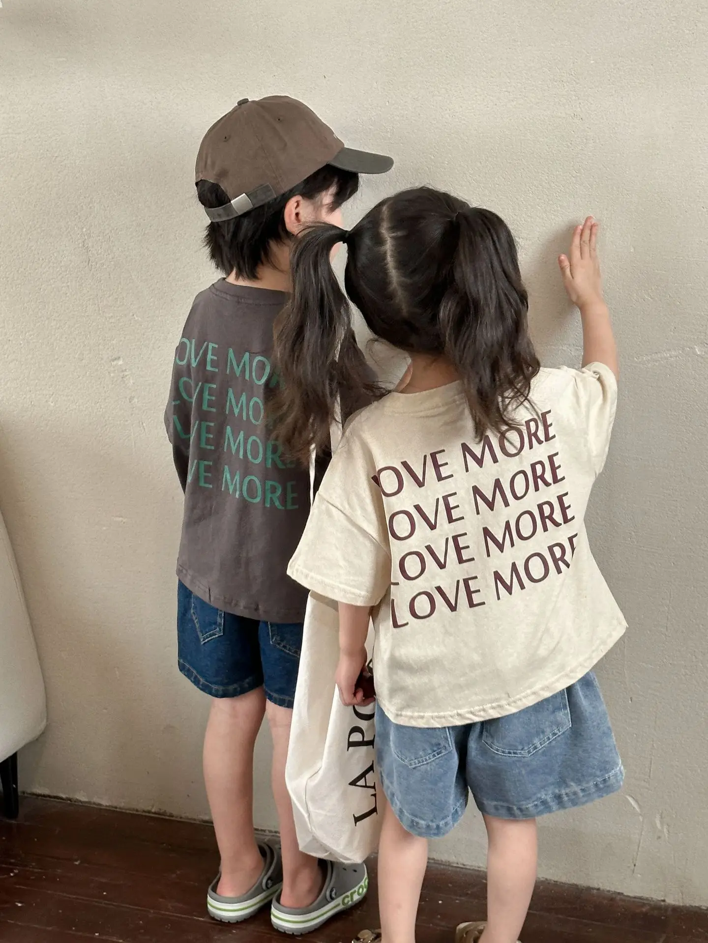 New Thin Children Short Sleeve T-shirt Loose Boy Baby Letter Print Casual Tops Retro Toddler Girl Cotton Tees Kid Pullover Shirt