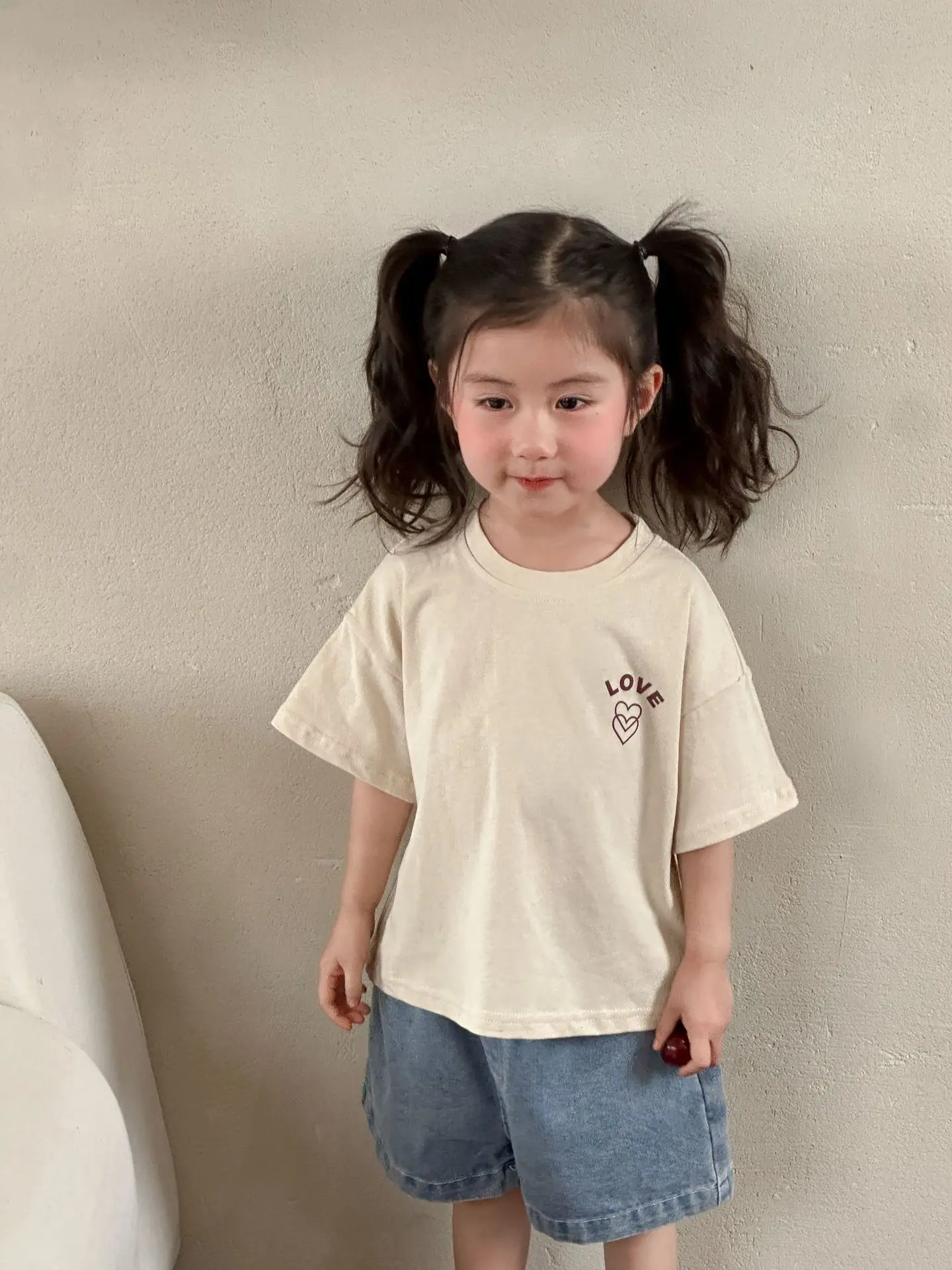 New Thin Children Short Sleeve T-shirt Loose Boy Baby Letter Print Casual Tops Retro Toddler Girl Cotton Tees Kid Pullover Shirt