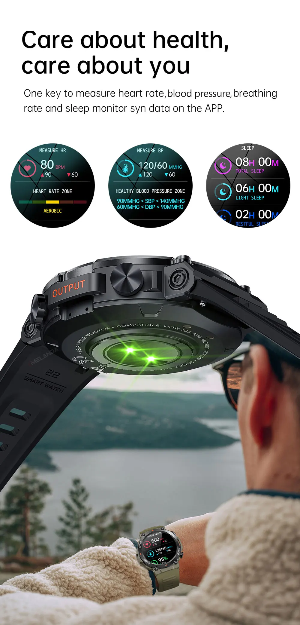 MEVADEN 1.39" Outdoor Sport Smart Watch Bluetooth Call Men Fitness Tracker Health Monitor 400mAh Smartwatch for Android IOS MD56