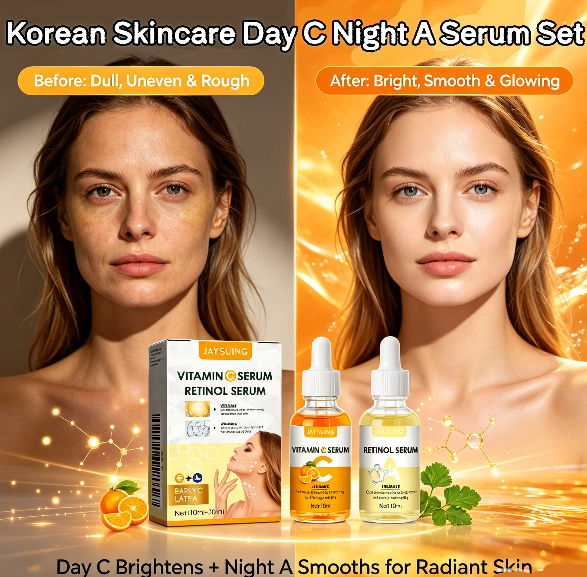Korean Skincare Day C Night A Serum Set,AM Protection&Brightening,Combating Photoaging&Reducing Dullness,PM AntiAging&Firming,Fades Fine Lines&Minimizes Pores,Barrier Reconstruction&Plumping,Synergistic Brightening Duo,Effortless Skincare Regimen,Vegan