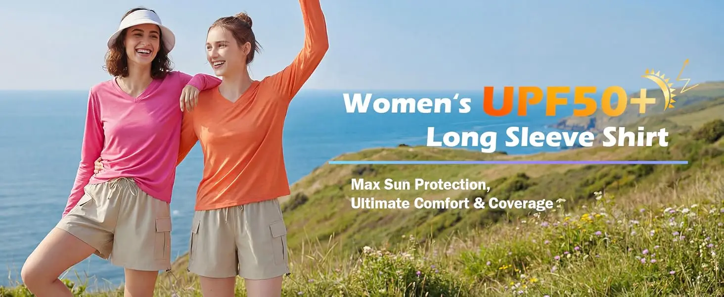 TACVASEN Summer UPF 50+ Long Sleeve T-Shirts Womens Sun Protection V Neck Fashion Tee Shirts Quick Dry Outdoor Hiking Pullover