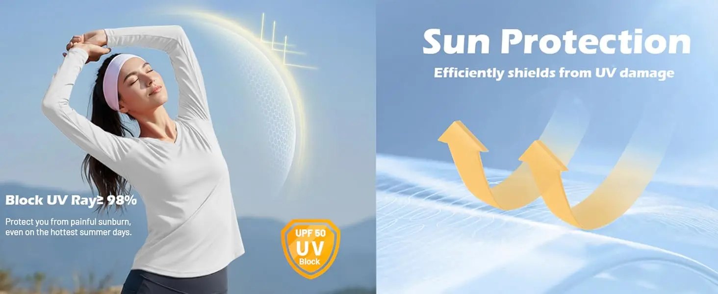 TACVASEN Summer UPF 50+ Long Sleeve T-Shirts Womens Sun Protection V Neck Fashion Tee Shirts Quick Dry Outdoor Hiking Pullover