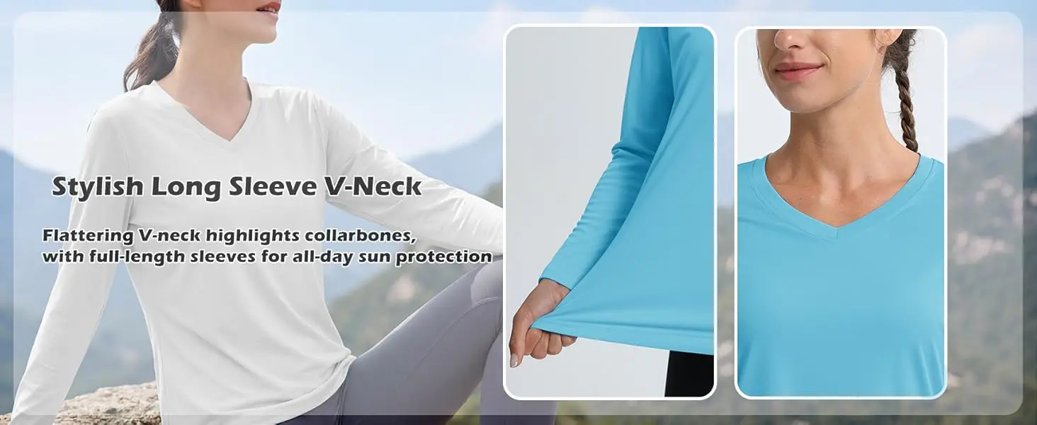 TACVASEN Summer UPF 50+ Long Sleeve T-Shirts Womens Sun Protection V Neck Fashion Tee Shirts Quick Dry Outdoor Hiking Pullover