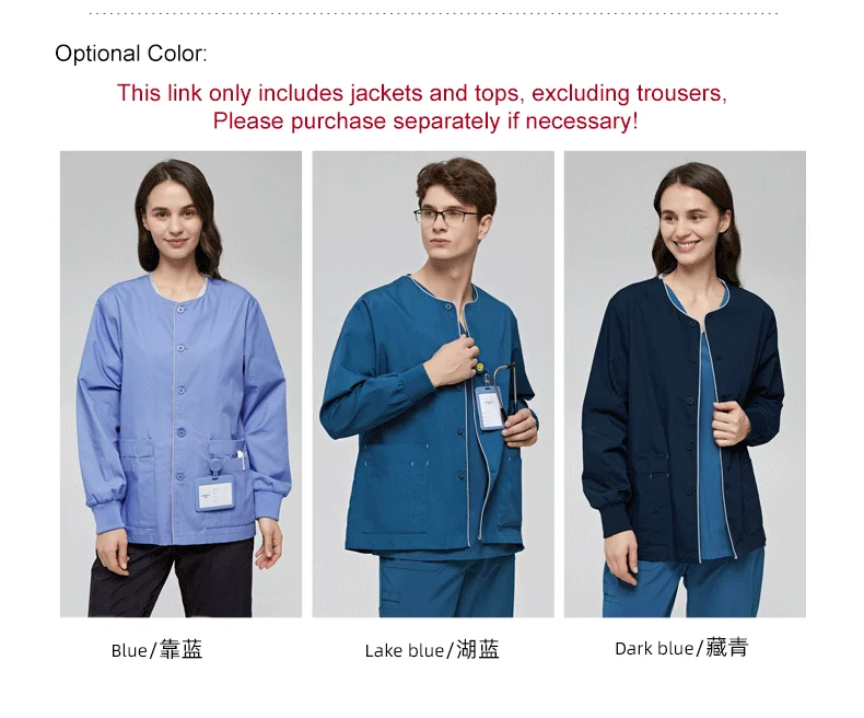 Long Sleeves Scrubs Jacket Pretty Outfit Nurse Out Coat Doctor Shirt Hospital Nursing Staff Uniforms Autumn Winter Work Wear