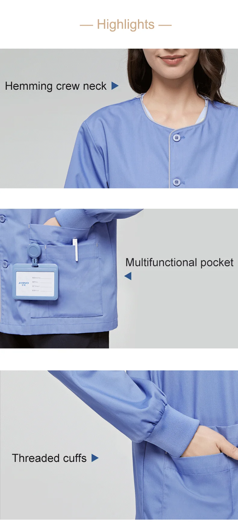 Long Sleeves Scrubs Jacket Pretty Outfit Nurse Out Coat Doctor Shirt Hospital Nursing Staff Uniforms Autumn Winter Work Wear