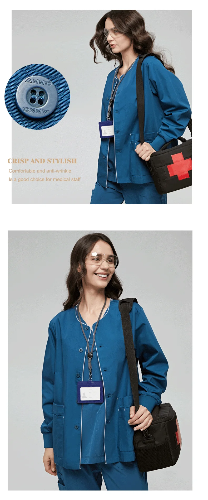 Long Sleeves Scrubs Jacket Pretty Outfit Nurse Out Coat Doctor Shirt Hospital Nursing Staff Uniforms Autumn Winter Work Wear