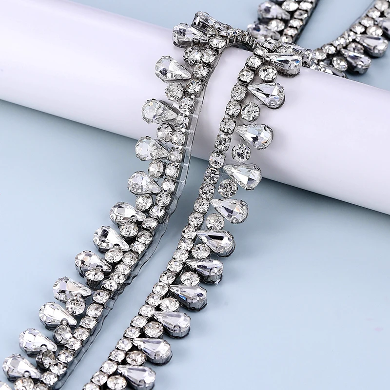 1Yard-90cm HotFix Glass Rhinestone Ribbon Crystal MultiColor Chain DIY Crafts Clothing Shoes Decoration