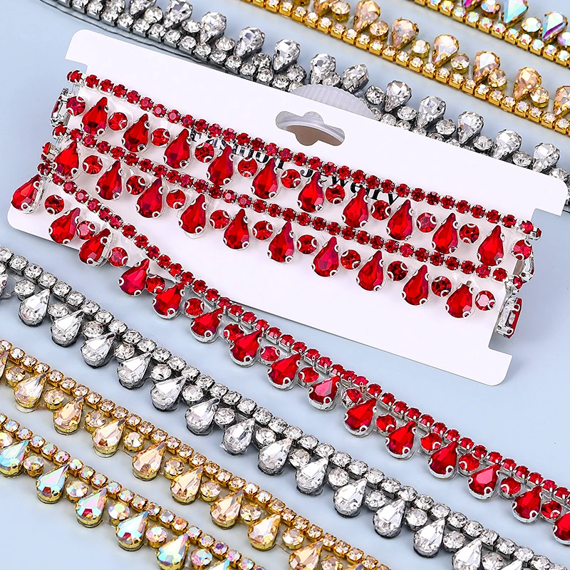 1Yard-90cm HotFix Glass Rhinestone Ribbon Crystal MultiColor Chain DIY Crafts Clothing Shoes Decoration