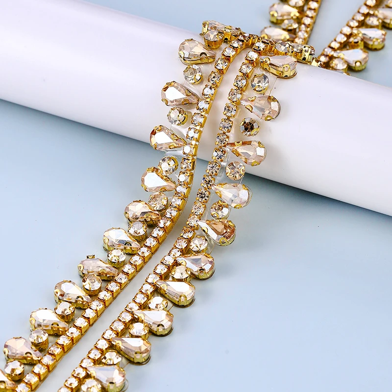 1Yard-90cm HotFix Glass Rhinestone Ribbon Crystal MultiColor Chain DIY Crafts Clothing Shoes Decoration