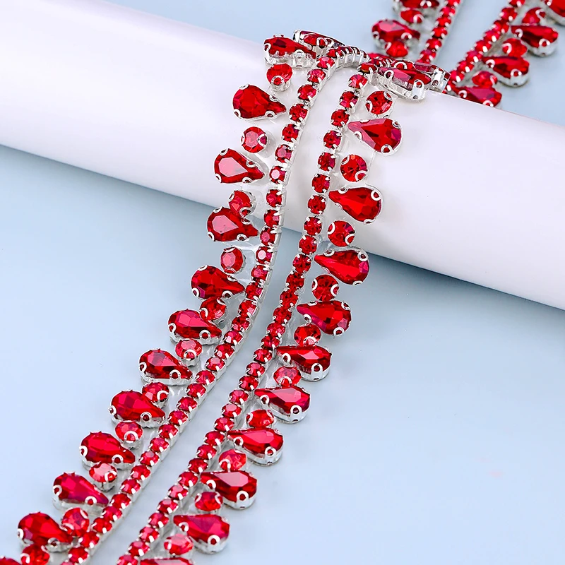 1Yard-90cm HotFix Glass Rhinestone Ribbon Crystal MultiColor Chain DIY Crafts Clothing Shoes Decoration