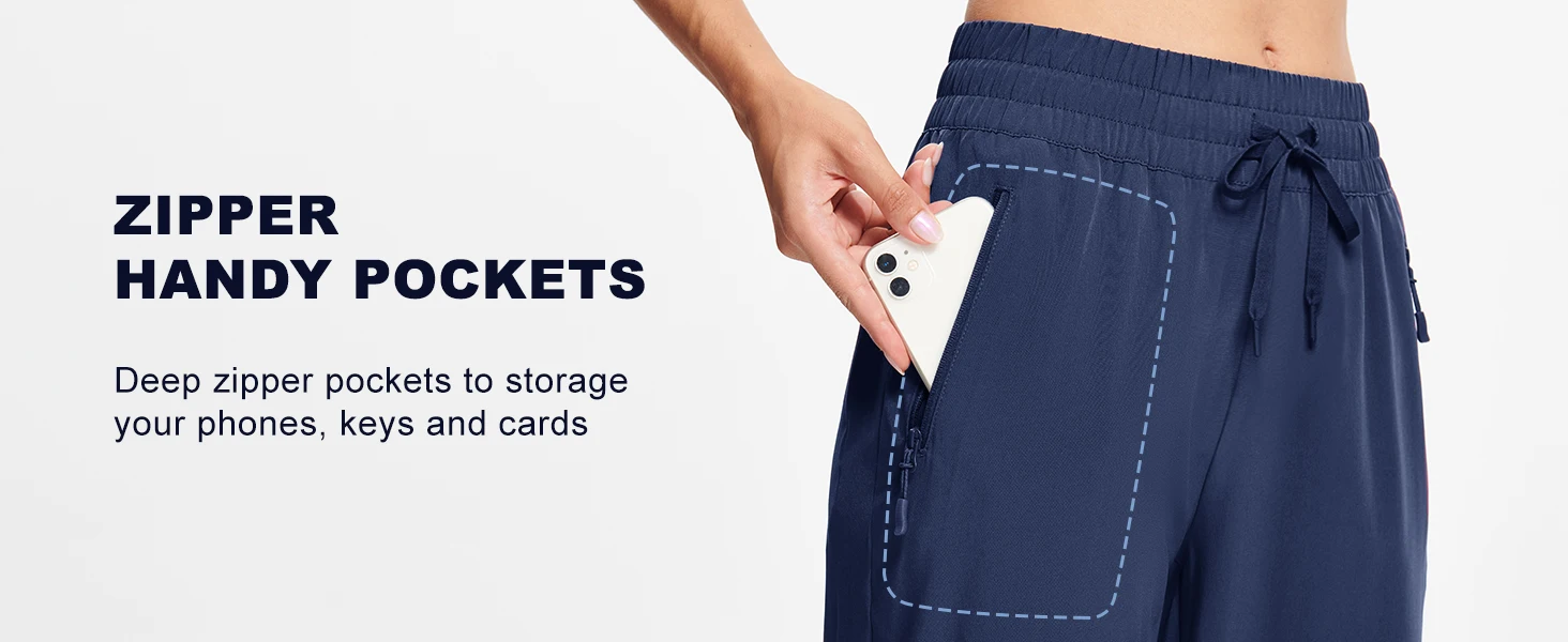 TACVASEN Quick Dry Hiking Pants Womens Outdoor Sports Drawstring Waist Joggers Waterproof Lightweight 3 Zipper Pockets Trousers