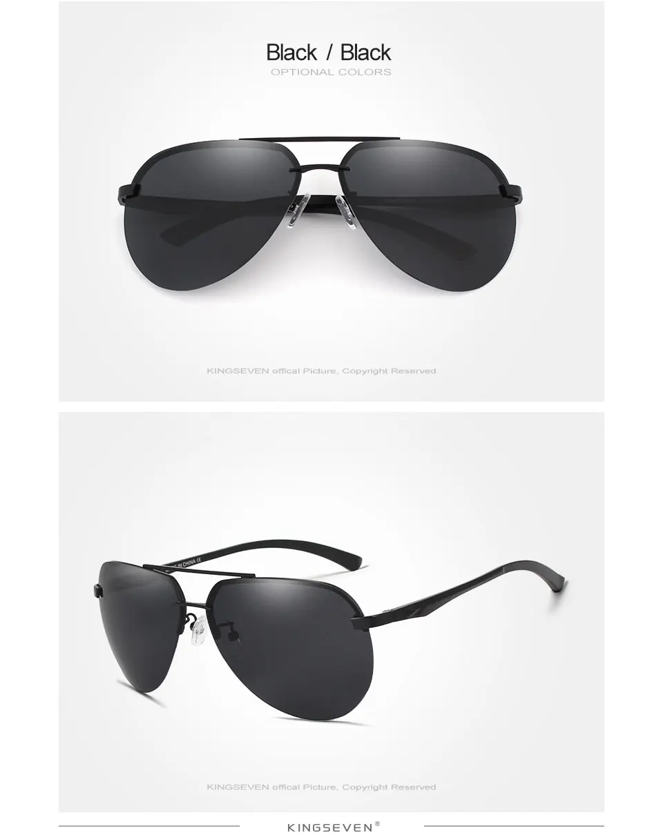 KINGSEVEN  Rimless Pilot Sunglasses Polarized UV400 Trendy Driving Men Women Glasses Retro Fashion Outdoor Eyewear