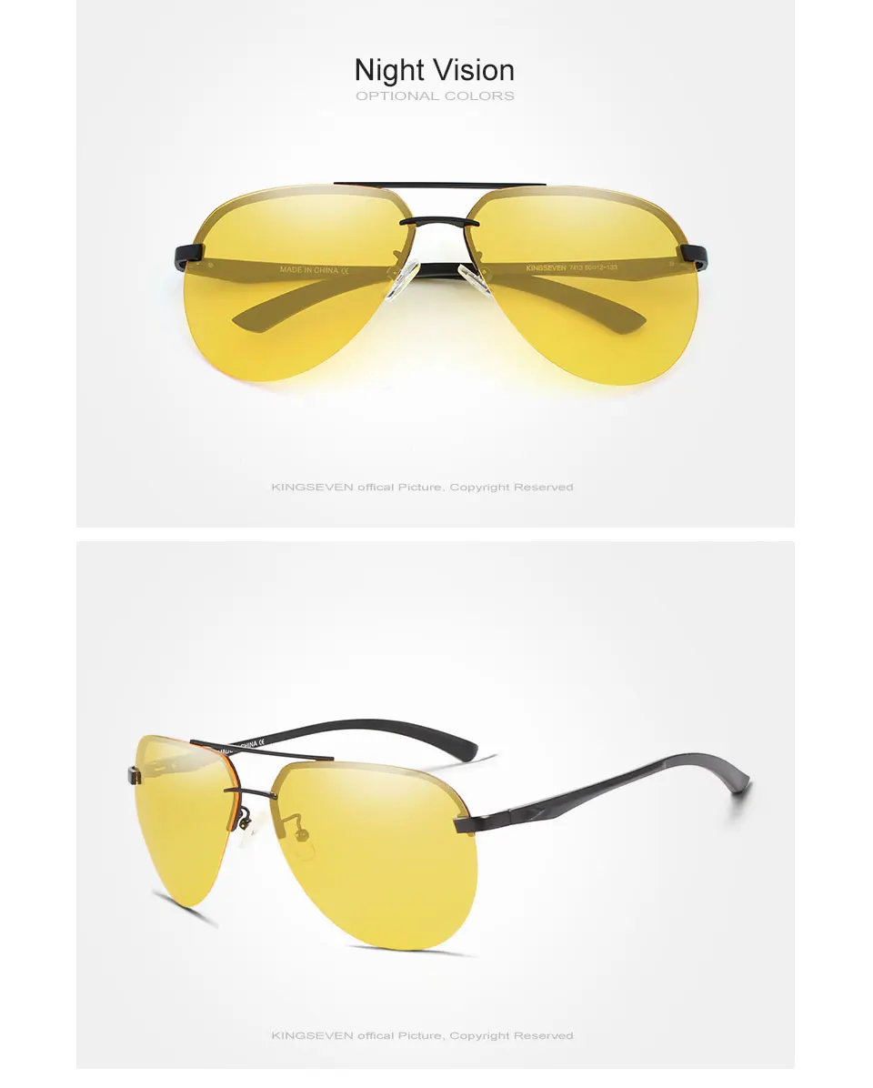 KINGSEVEN  Rimless Pilot Sunglasses Polarized UV400 Trendy Driving Men Women Glasses Retro Fashion Outdoor Eyewear