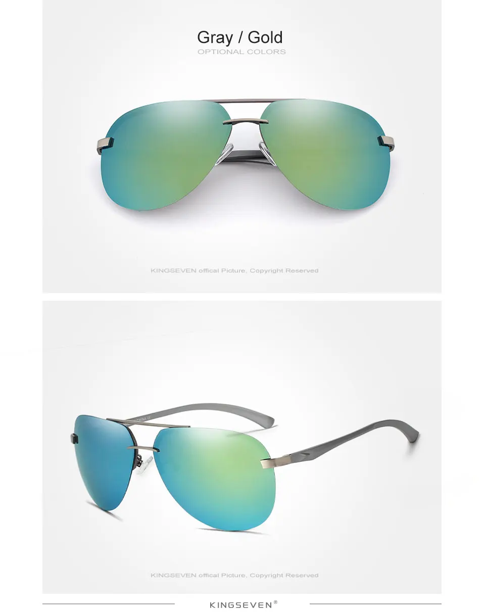 KINGSEVEN  Rimless Pilot Sunglasses Polarized UV400 Trendy Driving Men Women Glasses Retro Fashion Outdoor Eyewear
