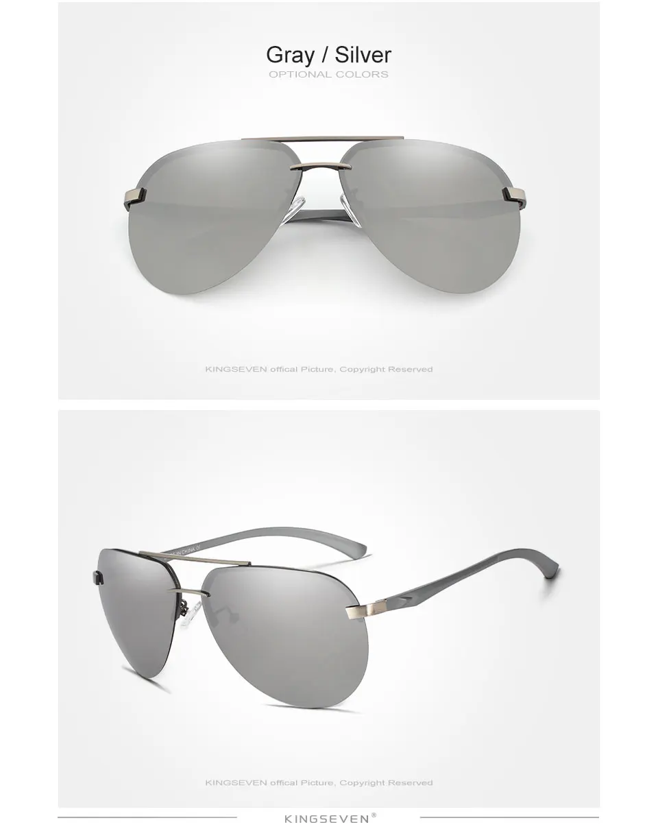 KINGSEVEN  Rimless Pilot Sunglasses Polarized UV400 Trendy Driving Men Women Glasses Retro Fashion Outdoor Eyewear